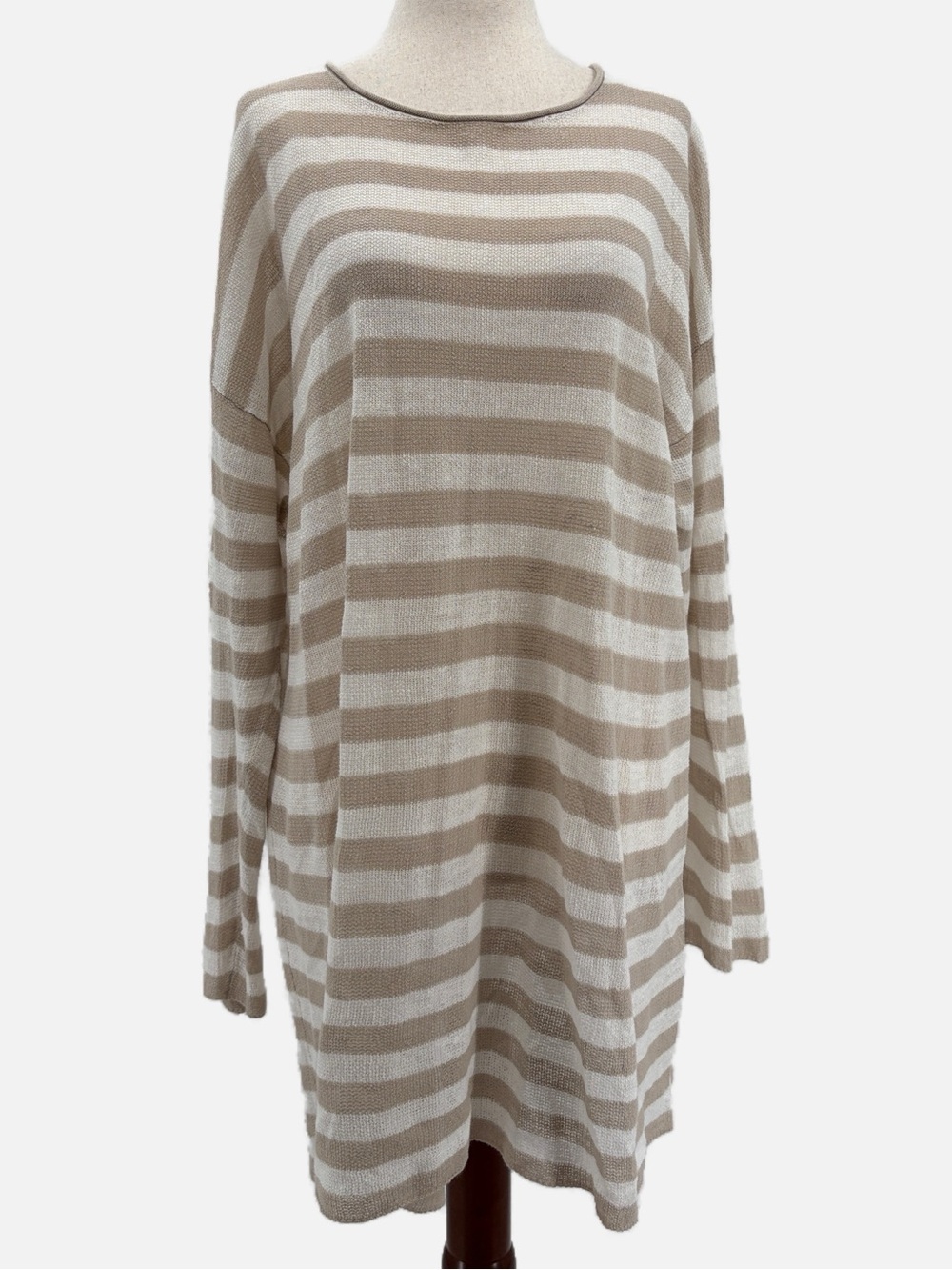 Eileen Fisher Organic Linen Cotton Striped Slub Knit Tunic Top Size XL